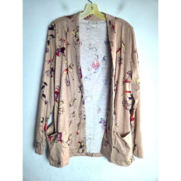 Logo by Lori Goldstein Cream w/Red Yellow Floral 100% Cotton Open Cardigan Large - Picture 1 of 8